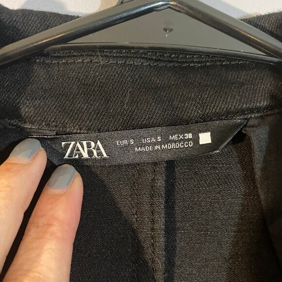 Zara Black One Button Front Collared Notched Oversized Blazer Jacket Women Sz S - Picture 3 of 8
